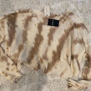 Forever 21 Women's Tie-Dye Cropped Sweater in Cream and Brown